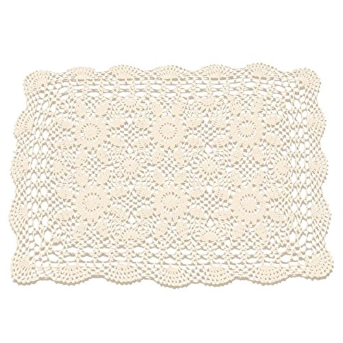 Beige 16x23 Inch Rectangle HANDMADE Cotton Crochet Lace Placemat Doilies
