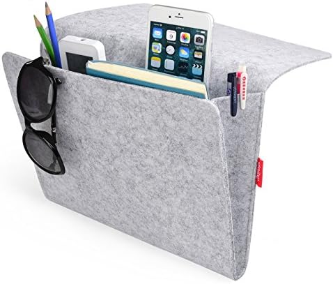 Bedside Caddy, Felt Bed Caddy Storage Organizer Bedside Pocket inside with 2 Small Pockets for organizing tablet Magazine Phone Small Things Home Sofa Desk Holder (Light Grey)