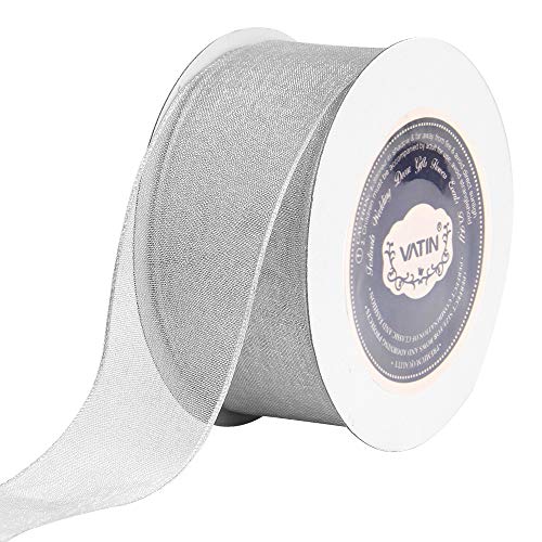VATIN Christmas Ribbon Sheer Organza Wired Ribbon 1-1/2 inch 25 Yards (75Ft) -Grey/Silver,Perfect fo - //medicalbooks.filipinodoctors.org