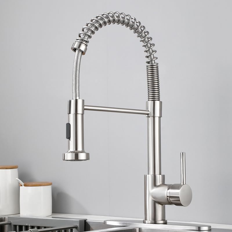 YUUTY Mezcladora para Fregadero, Llaves para Fregadero con rociador desplegable, Níquel Cepillado de Acero Inoxidable Grifo de Cocina, 1 o 3 Agujeros Monomando Para Fregadero para Granja Lavandería RV