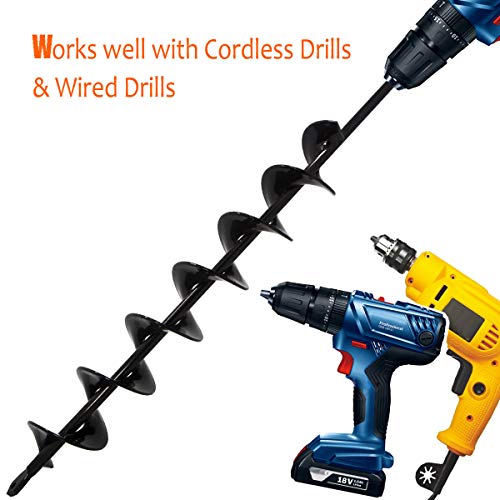 Koopi Auger Drill Bit, Garden Plant Flower Bulb Auger 3" x 18" Rapid Planter with Hex Shank for Drill, Post Hole Digger with Bonus Garden Genie Gloves