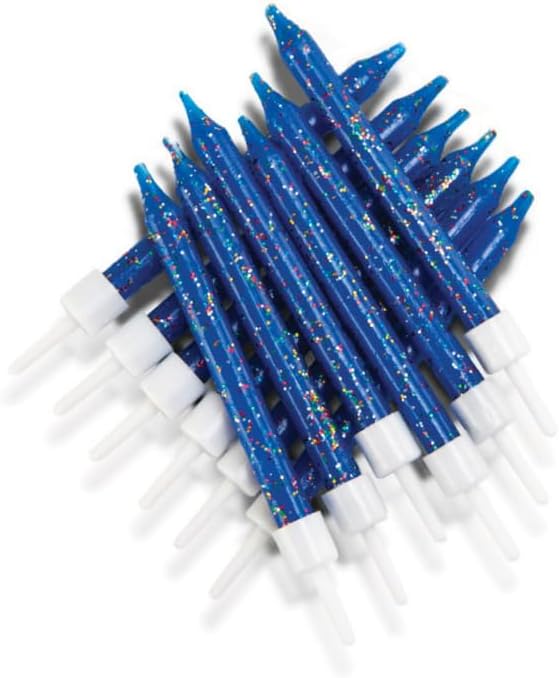 Anniversary House Navy Glitter Birthday Candles 12 with Holders 7.5cm