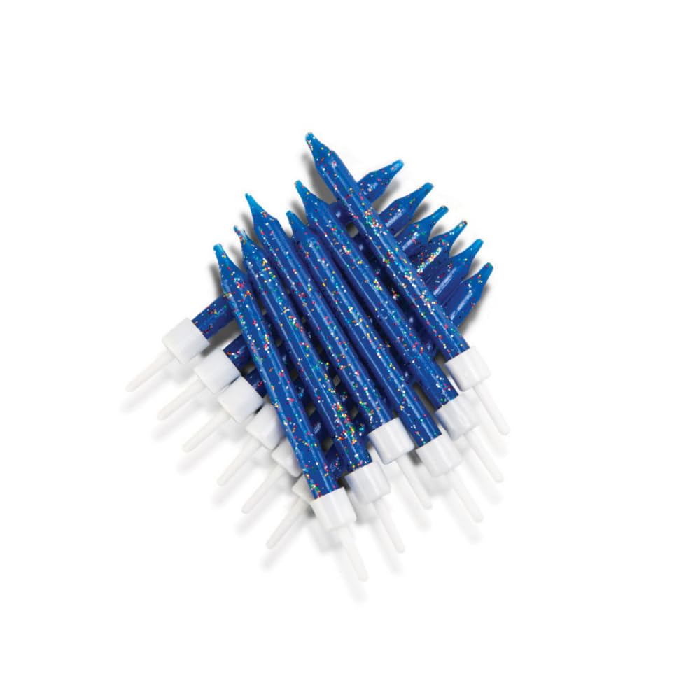 Anniversary House Navy Glitter Birthday Candles Set of 12 - with Holders 7.5cm - Premium Cake Toppers for Birthday Decorations, Anniversary & Celebration - Elegant Birthday Candle Pack