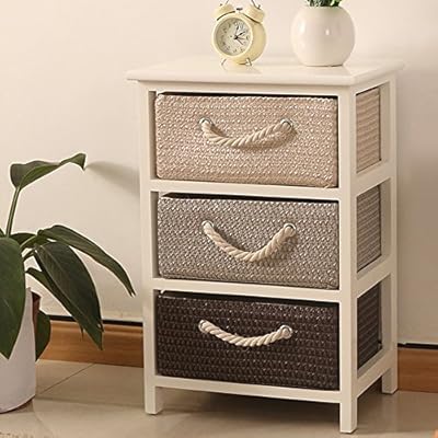 Joolihome Wooden Bedside Table Storage Cabinet Beside Chest Woven