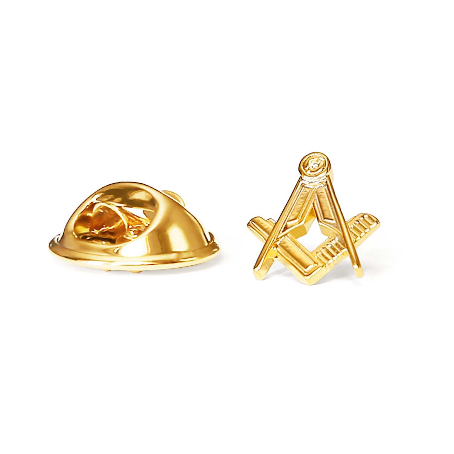 THE MASONIC COLLECTION - Gilt Metal Square & Compass Masonic Lapel or Tie Pin - Gold Plated and Polished - Clutch Pin Fitting - Shaped in the Symbol of Masonic Lodge - Freemason Gifts for Men