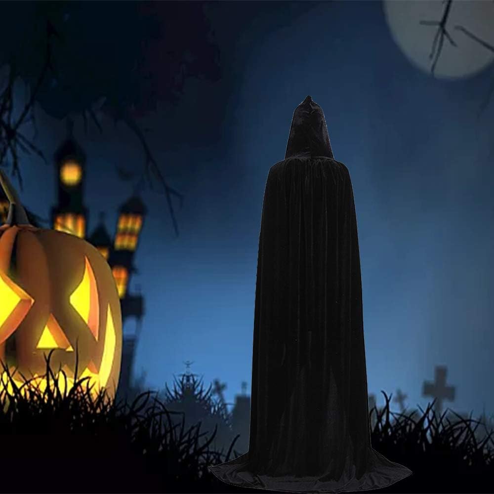 QBSM Unisex Adult Halloween Velvet Cloak with Hood Long Witch Costume Vampire Raven Cosplay Capes: Clothing
