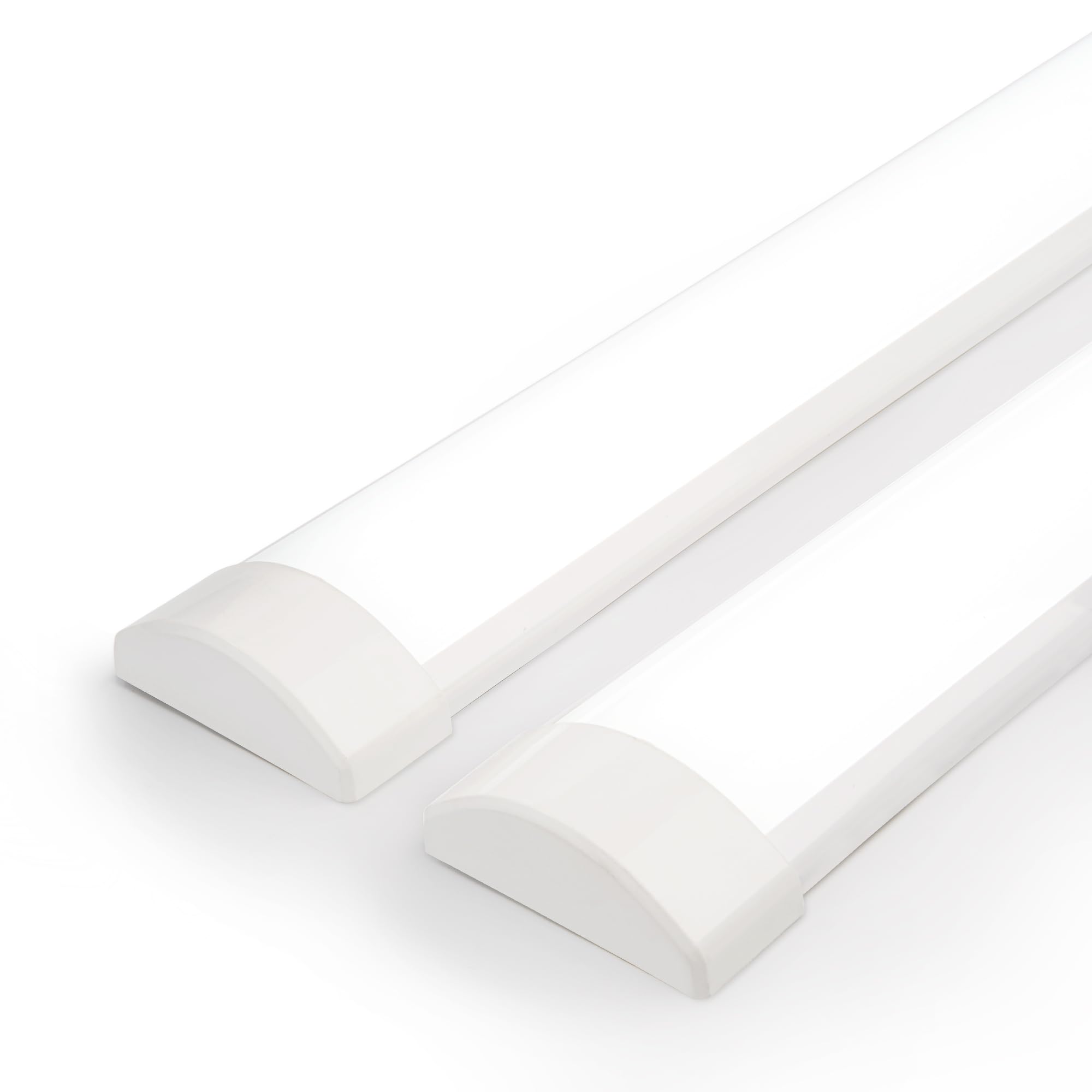 BrightFly 4Ft LED Batten, 3550LM 32W 6500K Tube, 2-Pack Slim Profile Dust-Proof Integrated Housing, Surface Mounted Linear Ceiling Garage Light for Indoor Use