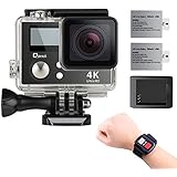 4K Wifi Sports Action Camera,Underwater Camcorder Qipexeii Double Screen Sony Sensor 16MP 100 Feet Waterproof 170° Wide Angle With 2.4G Remote Control,2 Pcs 1050mAh Rechargeable Batteries ( Black)