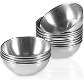 Amytalk 12 Pack 3.5inch Stainless Steel Sauce Dishes Mini Individual Saucers Bowl Round Seasoning Dishes Sushi Dipping Bowl Appetizer Plates, Sliver