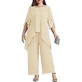 Hanna Nikole Plus Size Mother of The Bride Pant Suits 2 Piece Chiffon Sets Dressy Wedding Guest Outfit with High Low Hem