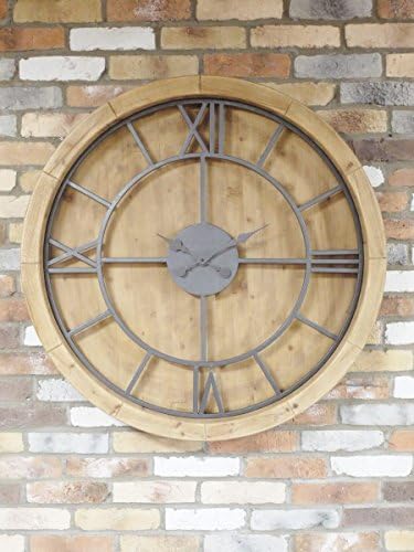 HUGE Rustic Industrial Wood and Metal Skeleton Style Wall Clock ~ Diameter 100cm