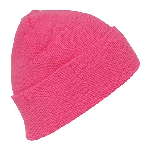 Hot Neon Color Long Cuff Acrylic Beanies (Neon Pink)
