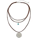 JHJEWH Boho Layered Necklaces for Women Western Turquoise Necklace for Women Leather Necklace for Women Western Layered Necklaces Gift for Women