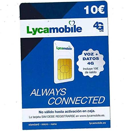 Lycamobile SIM Card 5€ + 5 (10€ Total) | Biometric Activation (with Selfie + ID, NIE or Passport)