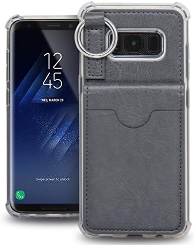 Guardful [Back Card Pocket] Credit Card Case [Dual Layer] Protective Hybrid Case [Ring Holder] with 3 Cards Slot Wallet for Galaxy S8 Plus (Pocket Grey)