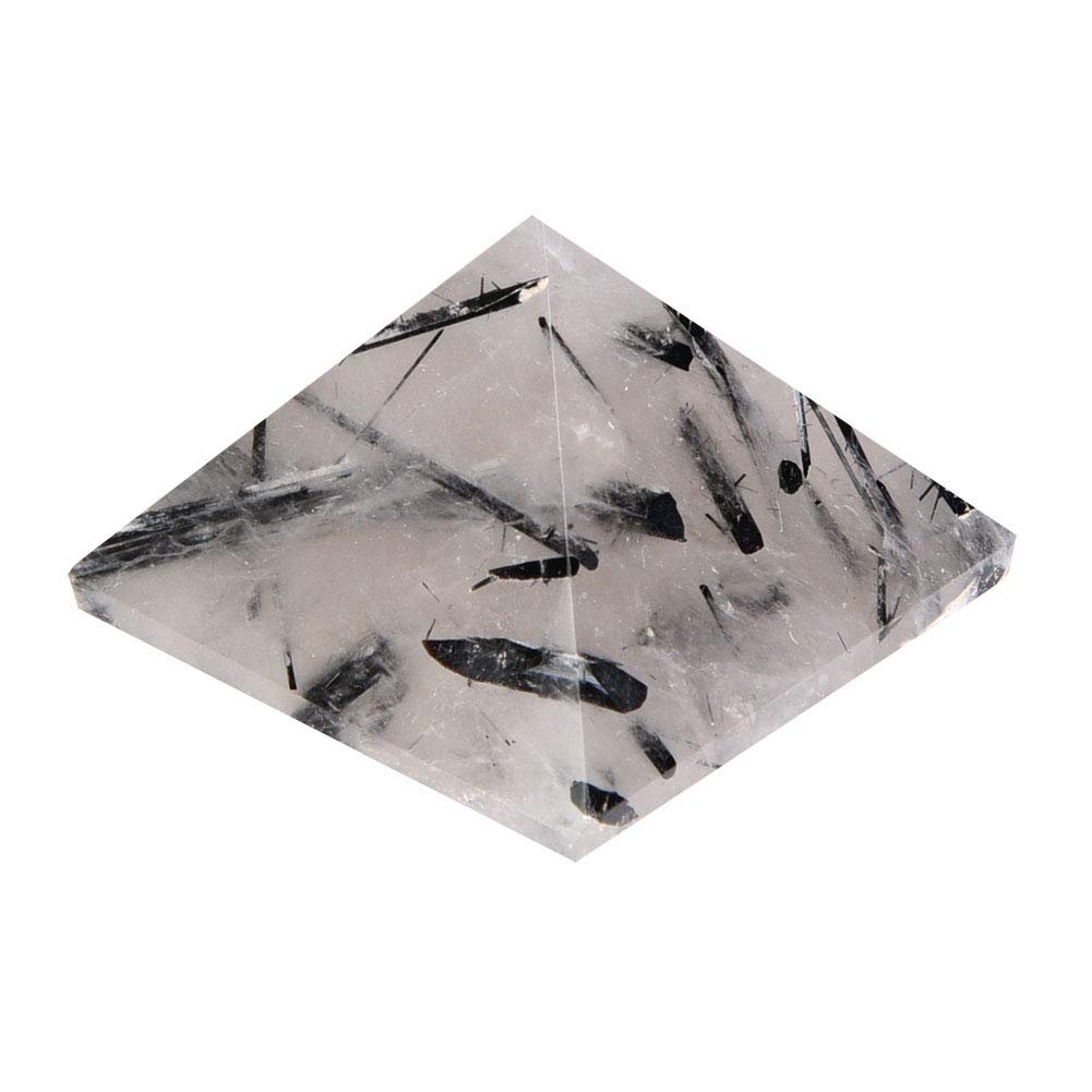 TOPINCN Pyramid Crystal, Natural Crystal Black Rutilated Clear Quartz Crystal Pyramid Tourmalated Quartz Indoor Fountain Stones Sea Glass Pyramid Home Decoration