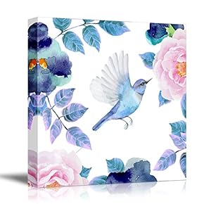 Square Canvas Wall Art - Watercolor Style Painting of a Bird Flying Towards a Flower - Giclee Print Gallery Wrap Modern Home Art Ready to Hang - 12x12 inches