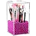 Clear Cosmetic Brush Organizer,Acrylic Brush Holder with Lid,Dust-proof Makeup Brush Holder with Free Rosy Pearls for Vanity Counter-top - NEWCREA