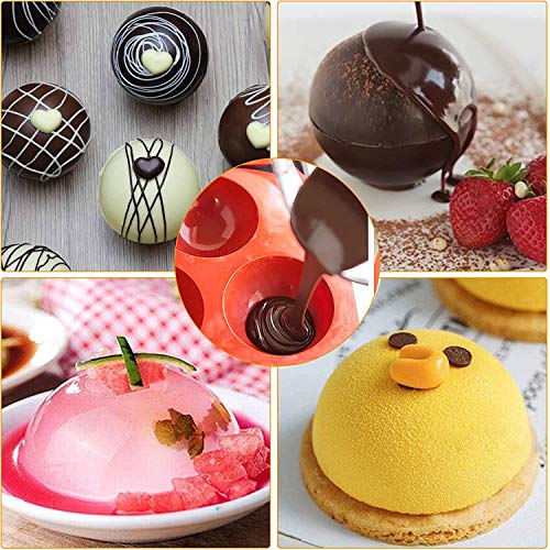 bestc 6 Holes Large Hot Chocolate Bomb Mold, Round Sphere Silicone Molds for Chocolate, Pudding, Cake, Jelly, Mousse, Candy Soap DIY Cake