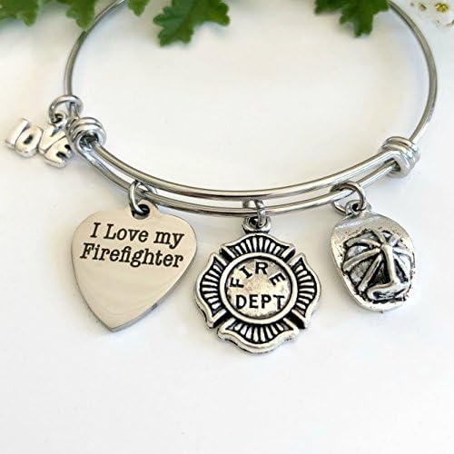 I Love My Firefighter Fire Wife Jewelry Gift for Medic Girlfriend - Small-Med
