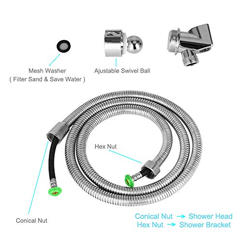 Handheld Shower Head, Wodgreat High Pressure 5 Settings Powerful Spray Head with Flexible 60 Inch Stainless Steel Hose, Adjustable Swivel Ball Bracket Mount, No Leaking, Easy to Install, Chrome