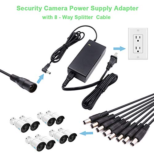 TKDY Security Camera Power Supply 12V 5A Adapter, with 8 Way CCTV Power