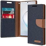 GOOSPERY Canvas Wallet for Samsung Galaxy Note 10 Case (2019) Denim Stand Flip Cover (Navy) NT10-CAN-NVY