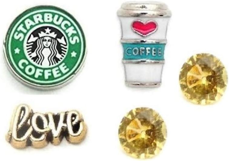 Coffee Theme Set of 5 Floating Charms for Locket Pendant