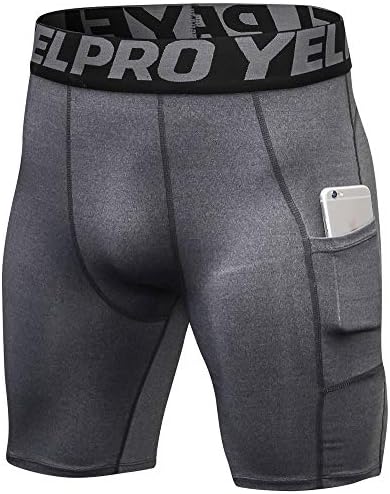 Compression Shorts Mens Gym Running Tights Base Layer Breathable Fitness Training Workout Shorts with Pocket