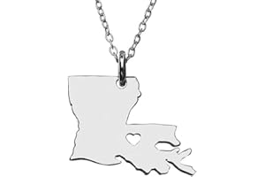Meiligo 18K Gold Silver Country Map Charm Pendant Louisiana State Map Necklace Jewelry