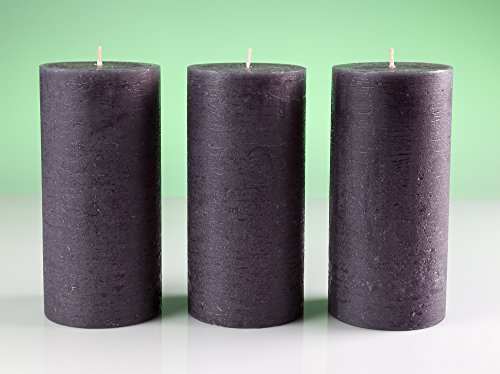 Charcoal Pillar Candles Set of 3 3" x 6" Black Dark Grey Gray Unscented Dripless for Weddings Home Decoration Relaxation Spa Church - Thumbnail 5