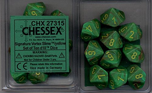 Chessex Dice d10 Sets: Vortex Slime / Yellow - Ten Sided Die (10)