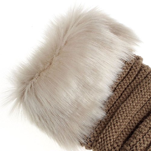 BEAUTYVAN， Fashion Women Warm Winter Faux Rabbit Fur Mittens Wrist Fingerless Gloves (Khaki) - Thumbnail 3