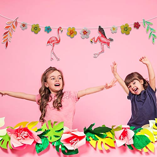 ZERHOK 115Stk Hawaii Party Dekor Set, Tropische Flamingo Banner Palmblätter Hibiskusblumen Girlande Getränk Cupcake… – Bild 3