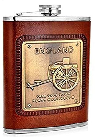 Hanumex Liquor Holder, Stitched Leather and Stainless Steel Hip Flask (230 ml, Brown)