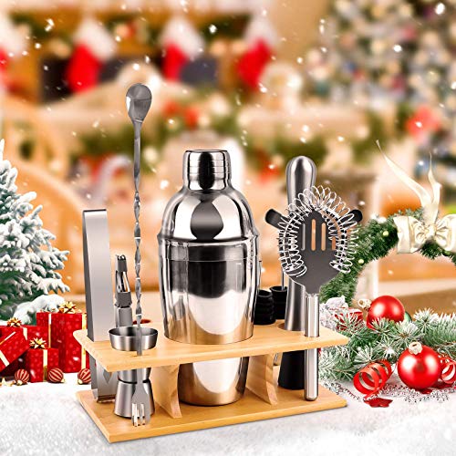 PowCube Cocktail Set,11-teiliges Cocktail Shaker Set,550 ml Edelstahl Bar Tool Set Barkeeper Kit mit Holzständer… – Bild 8