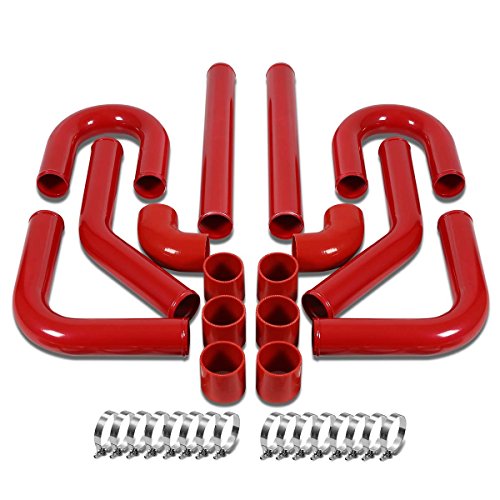 Universal 3" 8-Piece Red Front Mount Turbo Intercooler Piping+Silicone Hose+Clamps
