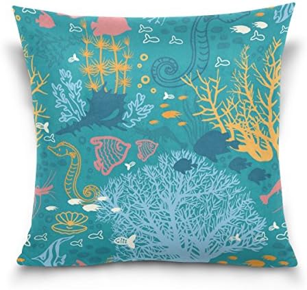Chen Miranda Double Sided Square Pillowcase Cartoon Ocean Underwater Pattern Cotton Velvet Throw Pillow Cushion Case Cover 18" x 18" Invisible Zipper Home Decor for Couch Sofa Car No Pillow Insert
