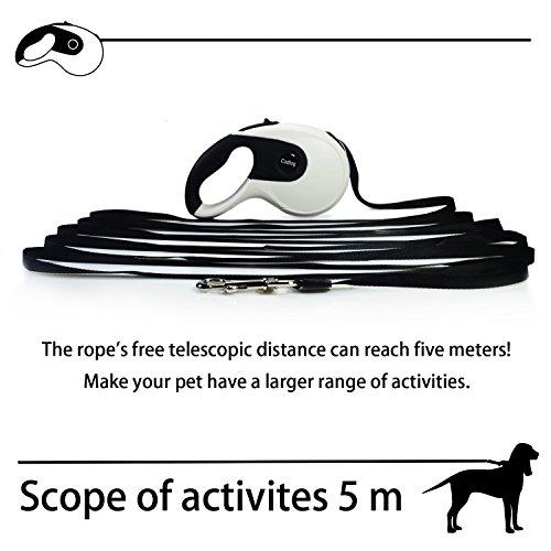 Cadtog Retractable Dog Leash,16 ft Dog Walking Leash for Medium Large Dogs up to 110lbs,One Button Break & Lock, Dog Waste Dispenser and Bags included (Black&White) - Thumbnail 2