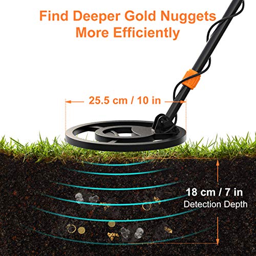 floureon Metal Detector High-Accuracy Waterproof LCD Display [Pinpoint Function & Discrimination Mode & Distinctive Audio Prompt] 10 Inch Search Coil Underwater, Includes Headphone Folding Shovel - Thumbnail 3