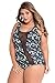 EVALESS Women O-Neck Floral Print One-Piece Swimwear Plus Size Multicoloured X-Large Size