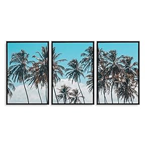 3 Piece Framed Canvas Wall Art for Living Room, Bedroom Vintage Tropical Palm Trees Canvas Prints for Modern Home Decoration Ready to Hang - 16"x24"x3 Panels