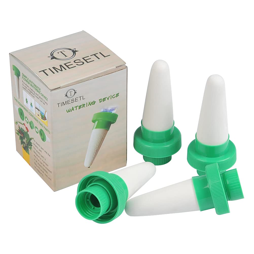 TIMESETL 4Pack Plant Waterer for Vacations, Ceramic Watering Spikes for Plastic Bottles, Self Plant Watering Devices for Indoor & Outdoor Potted Flower Tree and Drip Irrigation