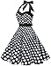 DRESSTELLS Women Vintage 1950s Cocktail Prom Polka Dot Dress, 50s 60s Retro Pinup Formal Wedding Party Halter Rockabilly Swing Dress Black White Dot XL