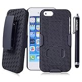 iPhone 5c Case, Wisdompro Heavy Duty Hard Rugged Protective Armor Holster Case with Kickstand and Belt Swivel Clip for Apple iPhone 5c - Black / Black