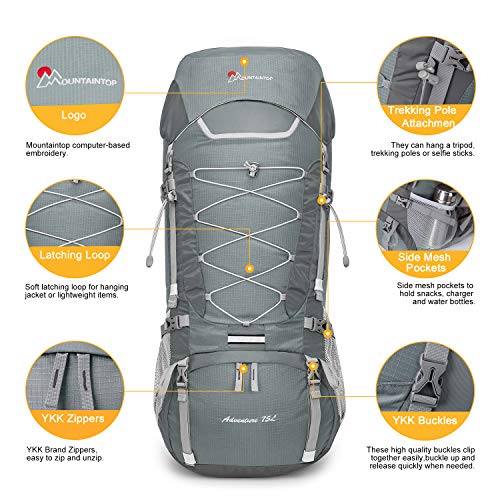 Mountaintop 70L/75L Internal Frame Hiking Backpack (75LGray) Pricepulse