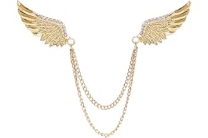 YOOESTORES82 Angel Wings Tassel Chain Brooch Collar Pins. Rhinestone Metal Feather Lapel Pin, Suit Coat Breastpin for Women Men's Accessories
