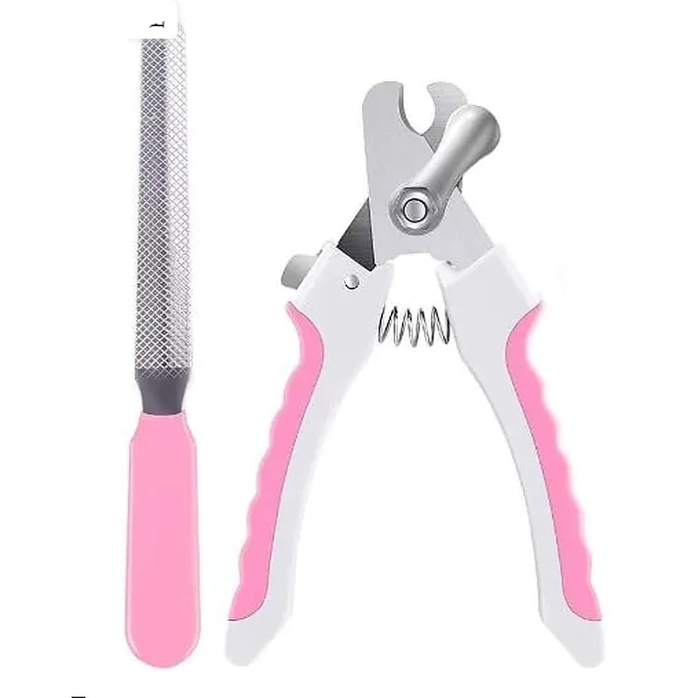 TopE Professional Pet Nail Trimmer with Safety Guard to Avoid Over-cutting Include Nail Clipper and Nail File for Small and Medium Dogs Cats Rabbits Birds, Pink