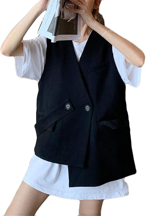 ジャンーウェ ベスト レディース ゆったり チョッキ スーツ 不規則 ファッション スーツアウター ノースリーブ カジュアル おしゃれ ポケット付き 薄手 夏 通勤 カッコいい ベスト 通販 Amazon