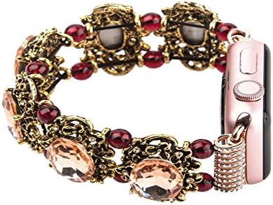 Red Blue Champagne Jewelry Bracelet for Apple Watch Series 1 2 3 Band Gemstone Stretch Strap for iWatch 42mm 38mm Watchbands (champagne, 38mm)